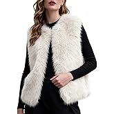 Flygo Faux Fur Vest Women Sleeveless Faux Fur Jacket Furry Open Front Cardigan Top Fluffy Winter Vest Outerwear