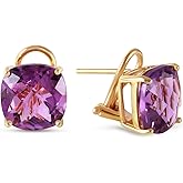 7.2 Carat 14k Solid Gold Genuine Purple Amethyst French Clip Earrings