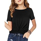 Haloumoning Girls Short Sleeve T Shirts Kids Summer Twist Front Crop Tops Fashion Tees 5-14 Years