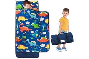 TANOSHII Toddler Nap Mat with Pillow and Blanket, 100% Cotton with Microfiber Fill, Portable Kids Sleeping Mats for Daycare, Preschool, 21" x 53", Lightweight and Soft Sleeping Bags