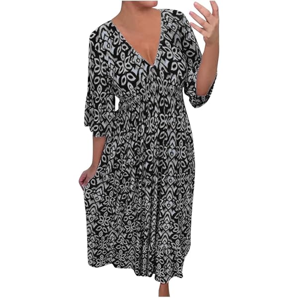DGDXLMPNR Casual Print V-Neck Long Dress, Emily Charm Dresses Bohemian,  Plus Size V Neck Boho Floral Dress(Color:Black,Size:Small) at Amazon  Women's Clothing store