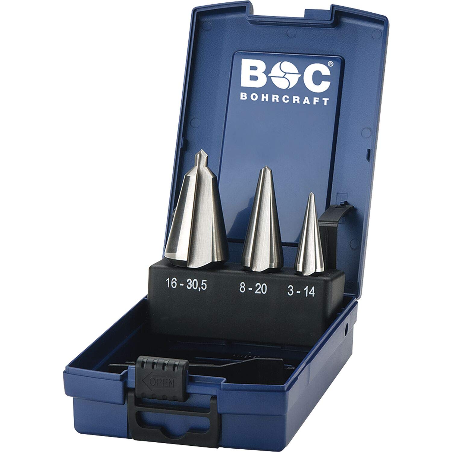 Bohrcraft Sheet Metal Cone Drill Bit High-Speed Steel in ABS Box – 3-Piece Set Size 1/2/3/B 3 K, Pack of 1, 17401330003