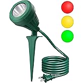 DEWENWILS 120V Spotlight Outdoor, 500LM Waterproof LED Spot Light with 3 Extra Lenses (Red Yellow Green), Landscape Lighting for Holiday, Trees, Flag, 5FT Extension Cord, UL Listed