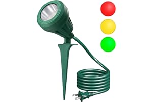 DEWENWILS Christmas 120V Spotlight Outdoor, 500LM Waterproof LED Spot Light with 3 Extra Lenses (Red Yellow Green), Landscape Lighting for Holiday, Trees, 5FT Extension Cord, UL Listed