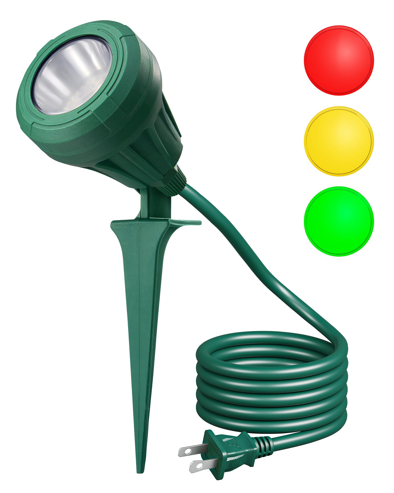 Photo 1 of DEWENWILS 120V Spotlight Outdoor, 500LM Waterproof LED Spot Light with 3 Extra Lenses (Red Yellow Green), Landscape Lighting for Holiday, Trees, Flag, 5FT Extension Cord, UL Listed