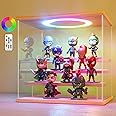 LANSCOERY Acrylic Display Case with Color Changing LED Light, Clear 4 Tier Organization, Dustproof Wooden Display Box, Exclusive Showcase for Collectibles, Mini Figures and Funko Pop, 11.8x8.9x11inch