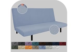 JIVINER Super Stretch Futon Cover Spandex Jacquard Futon Slip Cover Full Size Soft Armless Sofa Bed Slip Covers for Futon Mattress with Elastic Bands (Futon, Light Blue)