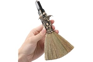 RENEMEGO Witch Crystal Altar Broom - Witchcraft Supplies Wiccan Decor Dragon Altar Supplies with Black Obsidian Natural Healing Crystals Reiki Energy Emotional Regulation Wealth Attraction Crafts