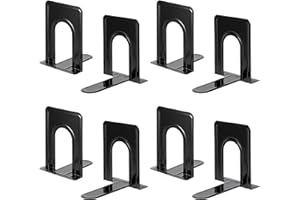 FRIMOONY Heavy Duty Bookends for Shelves, Anti-Slip Base, Black, Great for Library, Office, Home, School, 4 Pairs