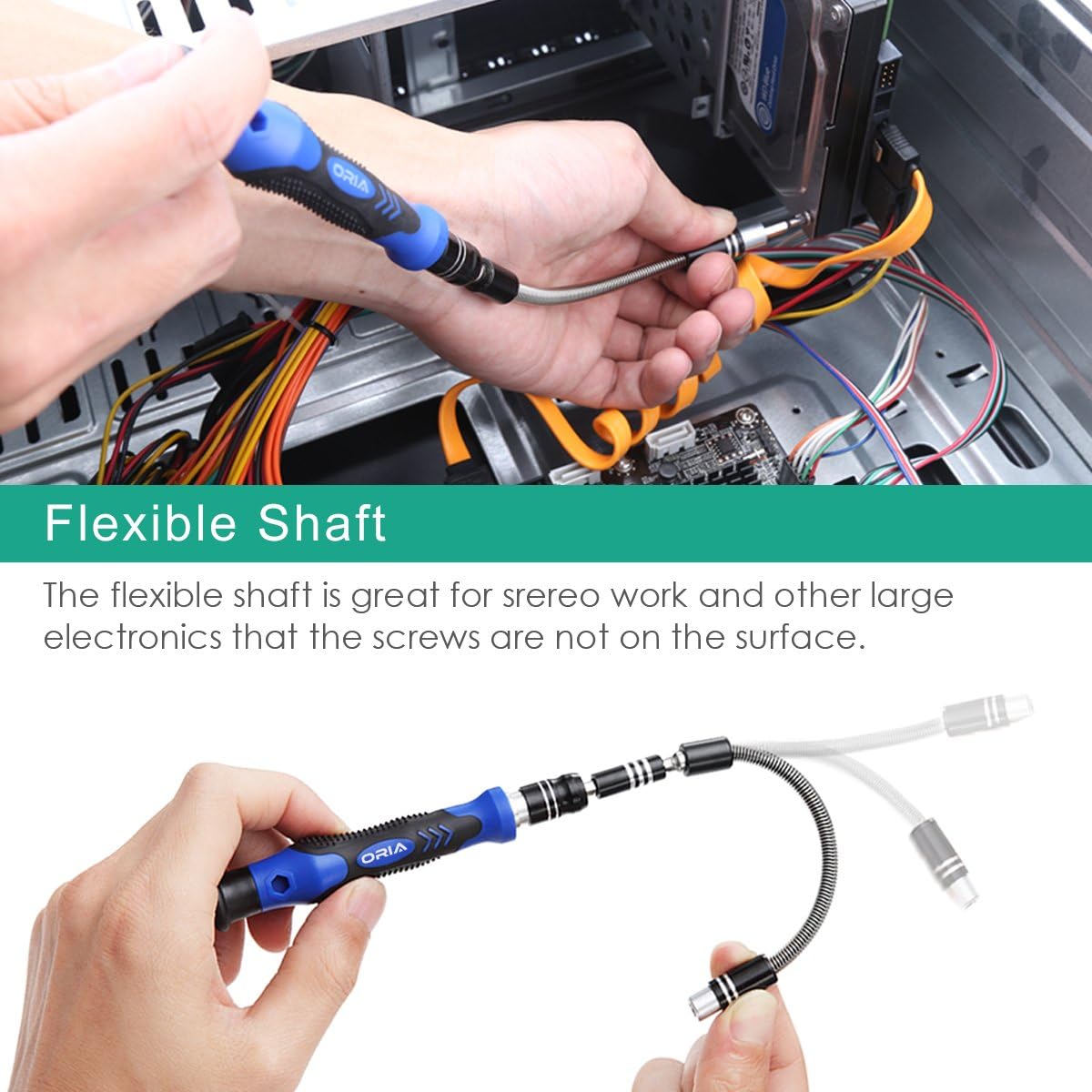 ORIA Precision Screwdriver Kit, 60 in 1 with 56 Bits Screwdriver Set, Magnetic Driver Kit with Flexible Shaft, Extension Rod for Mobile Phone, Smartphone, Game Console, Tablet, PC, Blue - - 