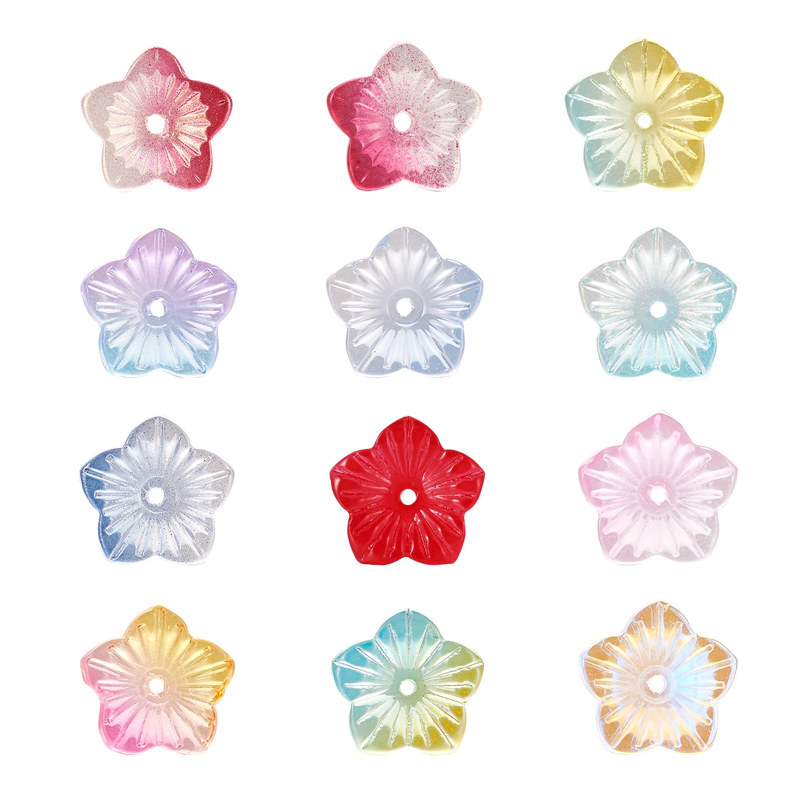 Beadthoven 100pcs Opaque Hibiscus Flower Glass Beads Mixed Colorful Loose Pony Beads Charms for Necklaces Bracelets Earrings Jewelry Making Hole: 1.2mm