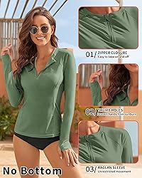 WOWENY Women Rash Guard Long Sleeve UPF 50 Swim