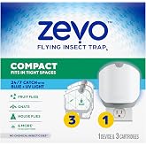 Zevo Compact Flying Insect Trap for Gnats &amp; Fruit Flies, 1 Base &amp; 3 Refills | Indoor Fly Trap for Fungus Gnats &amp; Fruit Flies Near Plants, Food &amp; Trash-Bins, No Mess, No Odor, Safe for Kids, Plants &amp; Pets