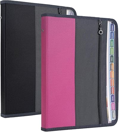 NAFY 2 Pack Expanding File Folders 13 Pockets A4 Zipper Multicolor Labels Black