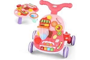 Eners 2 in 1 Baby Sit to Stand Walker with Wheels, Pink
