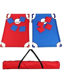 F2C Portable Aluminum/Wooden/PVC Framed Bean Bag Cornhole Toss Game Set Boards 3FT 2FT/4FT 2FT W/ 8 Bean Bags and Carrying Case| Original Black, Classic Red& Blue to Choose
