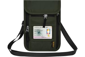 HOTEMIA Neck Wallet for Travel,Passport Holder Neck Pouch for Men Women with Adjustable Neck Strap and RFID Blocking (Olive green)