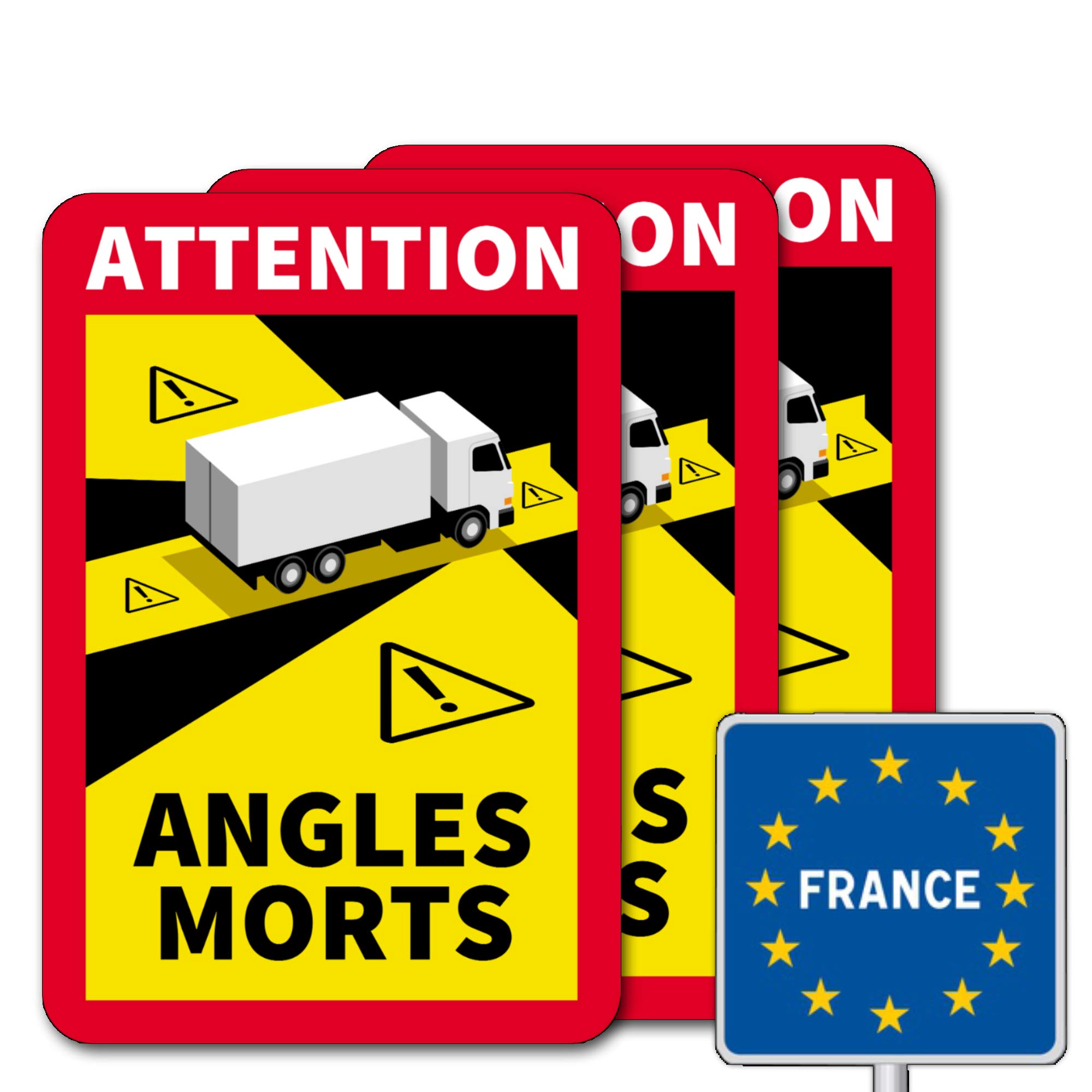 LOHOFOL Attention Angles Morts | Warning Blind Spot Signs France (3 Stickers, Truck Symbol)