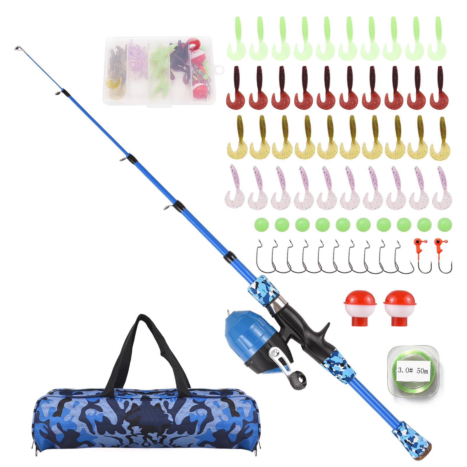 SOUUXIU 1.2 m/1.8 m Kids Telescopic Fishing Rod and Spinning Reel Combo Set with Fishing Lures Fishing Lines Fishing Hooks