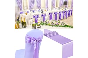 SATULGAU 100 PCS Satin Chair Sashes Decorative Bow Chair Sashes Ties Chair Ribbon Bows Chair Cover Band for Wedding Party Thanksgiving Ceremony Reception Events Banquet Home Kitchen Decor(7 x108inch,Lavender)