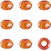 100pcs Dark Orange Glass Faceted European Beads Crystal Large Hole Loose Rondelle Spacer Beads Slide Charms No Metal Core 14x8mm for DIY Bracelet Necklace Jewelry Crafts Making Hole:5mm
