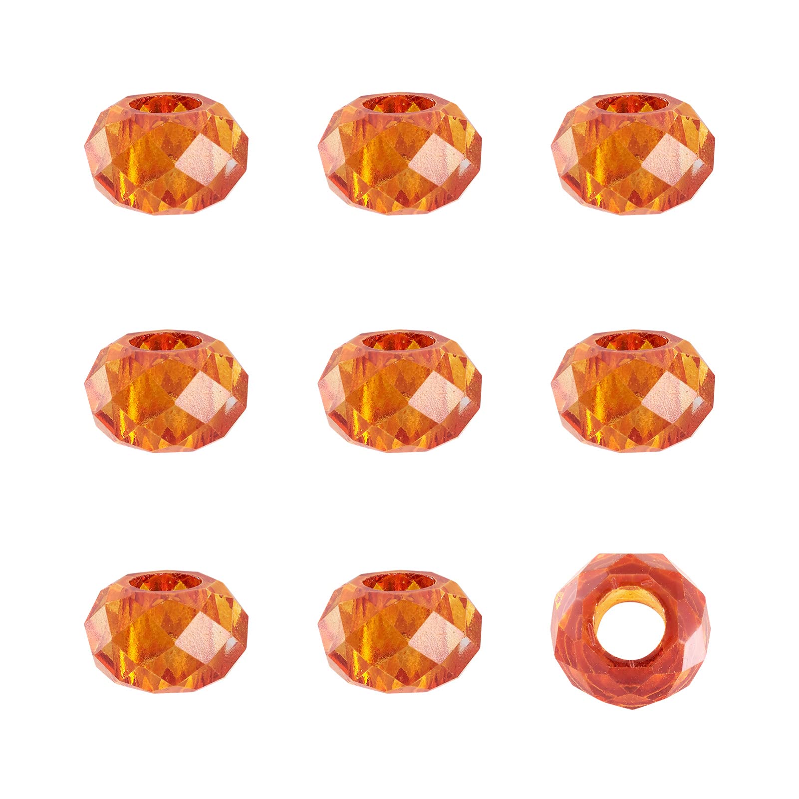 Beadthoven 100pcs Glass European Beads Large Hole Loose Beads No Metal Core Faceted Rondelle Bead fit for 5mm Snake Chain Bracelets Necklace Jewelry Making 14x8mm