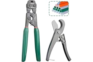 JWGJW Pex Pipe Clamp Cinch Tool Crimping Tool,Ratchet Pex Cinch Tool with Removing Function and Pex Pipe Cutter,for 3/8 to 1-inch Pex Pipe Clamp Crimping Remove Tool Kit.