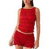Miqil Women Y2k 2 Piece Smocked Loungwear Cute Sleeveless Tiered Ruched Tank Top Low Rise Shorts Set Fairycore Going Out Set