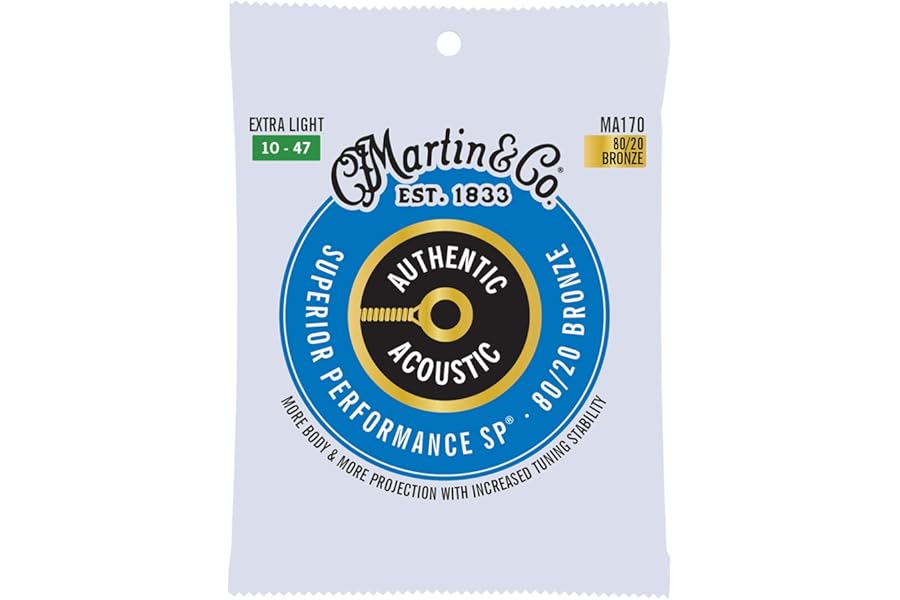 Martin Authentic Acoustic Guitar Strings, Superior Performance Extra Light 10-47, 80/20 Bronze