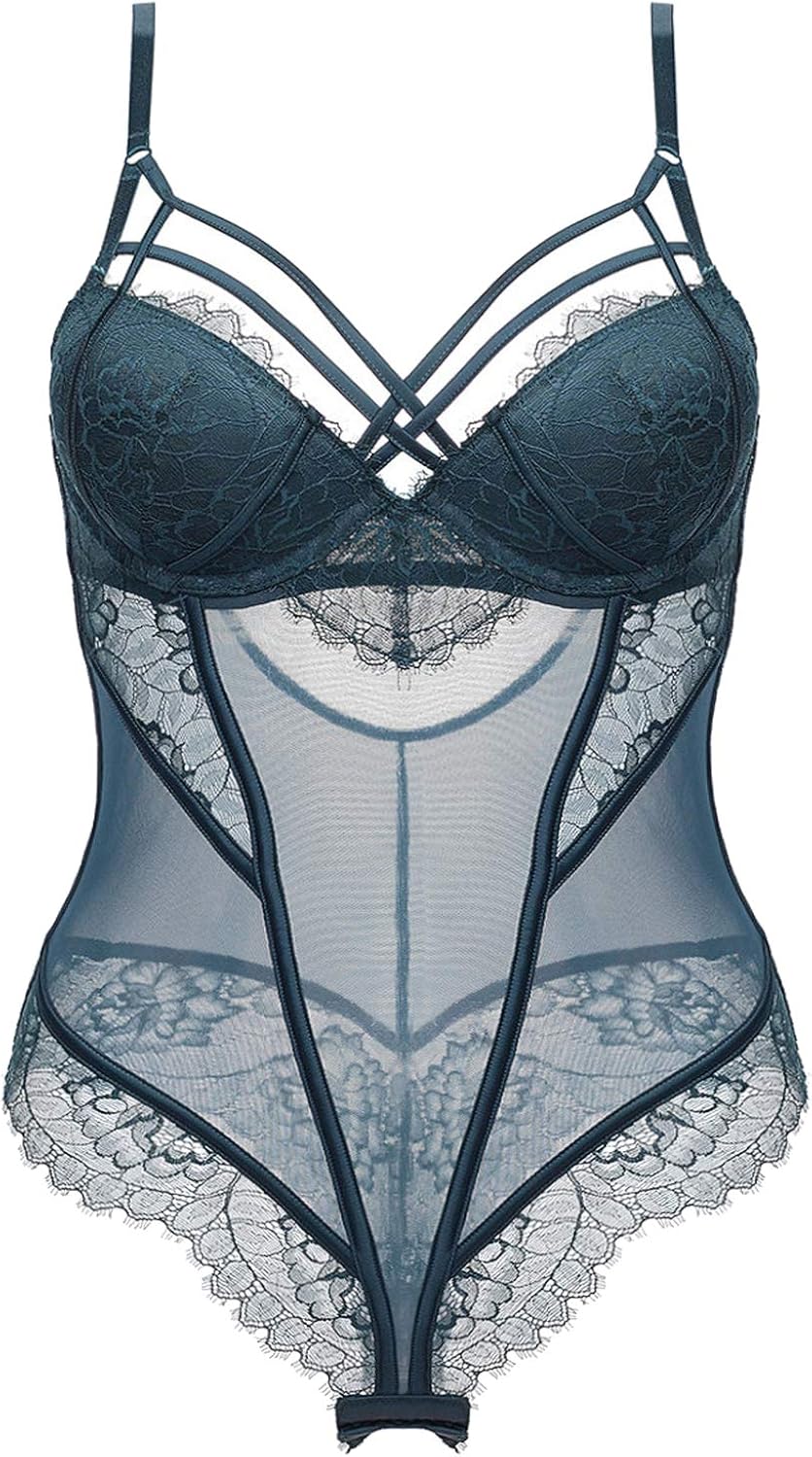 Jumpsuit Embroidery Bodysuit Black Sexy Deep V Straps Bodysuits Lace