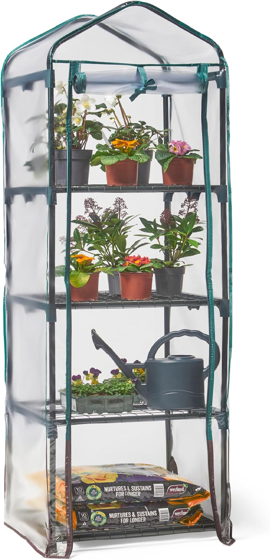 VonHaus Mini Greenhouse 4 Tier 158cm Tall Roll Up Door Weatherproof Cover