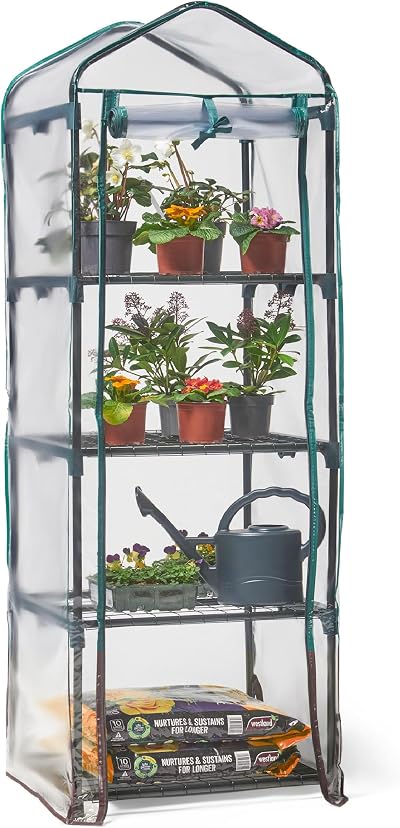 VonHaus Mini Greenhouse 4 Tier 158cm Tall Roll Up Door Weatherproof Cover