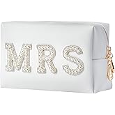 Bride Makeup Bag, Bride Patch MRS Cosmetic Bag, Pearl Rhinestone Letter Toiletry Bag, Wedding Bag, Portable PU Leather Waterproof Zipper Pouch, Bride Gift, Bridal Shower Gift, Engagement Gift