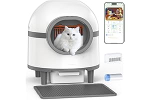 RUILIANGAI Self Cleaning Litter Box, Automatic Cat Litter Box Self Cleaning, Large Capacity Smart Litter Robot for Multiple Cats with Litter Mat, Safety Protection, App Control, Double Odor Removal (Grey White)