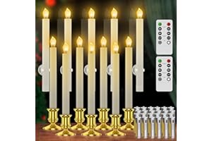 RONXS Window Candles, Flameless Taper Candles with Timer, Christmas Home Wedding Decor Battery Operated Flickering LED Candles with Remote Controls, Glod Candle Holders (12pcs Gold)