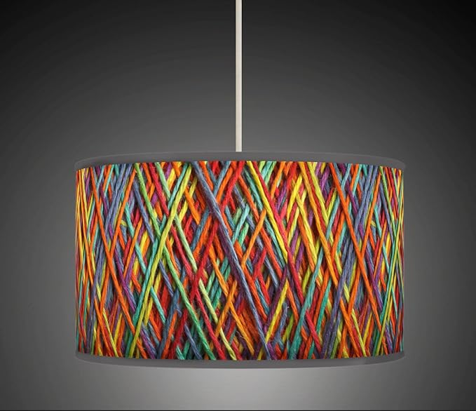 602 Abat Jour Tambour En Tissu Imprimé Rétro Pour Suspension