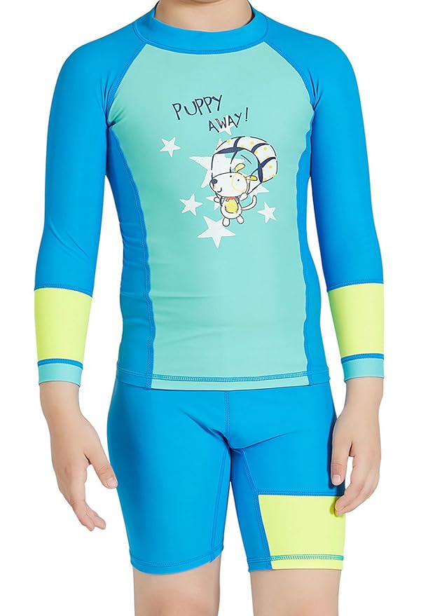 DIVE&SAIL Boy's TwoPiece Rashguard Set UV Sun Protection Long Sleeve