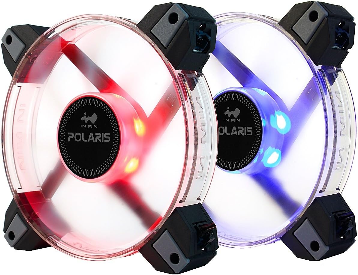 InWin Polaris RGB Twin Fan Kit Two RGB LED 120mm High Performance Silent Cooling Computer Case Fan with Anti-Vibration Mounting Cooling Clear
