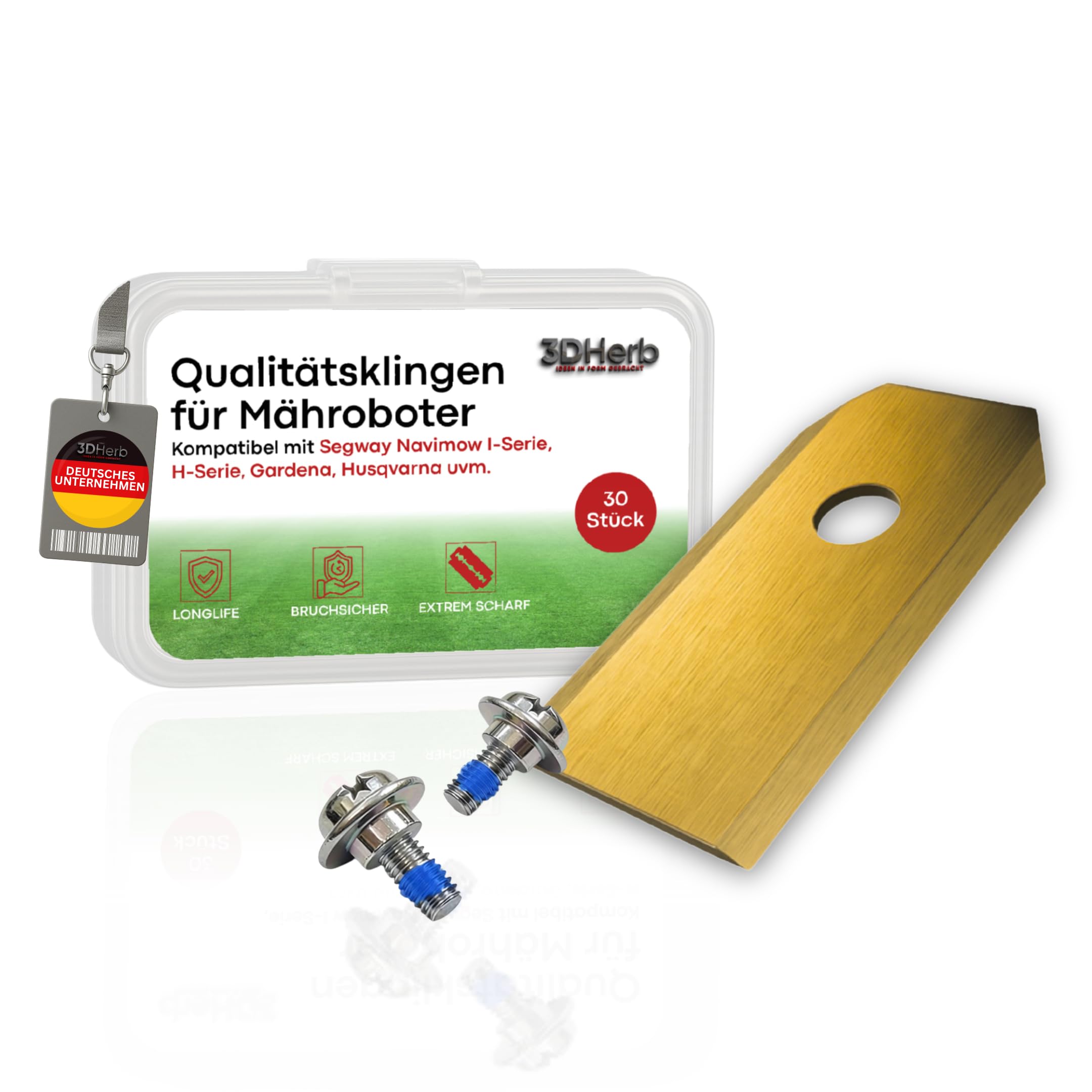 30 x Blade Replacement Blades + Screws Replacement Blades Compatible with Segway Navimow Robot for Long Sharp Cut (Set of 30 Blades) - Titanium Carbid Coating