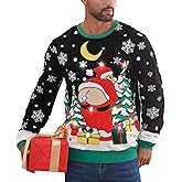 RAISEVERN LED Men Ugly Christmas Sweater Funny Light Up Xmas Party Long Sleeve Knitted Pullover