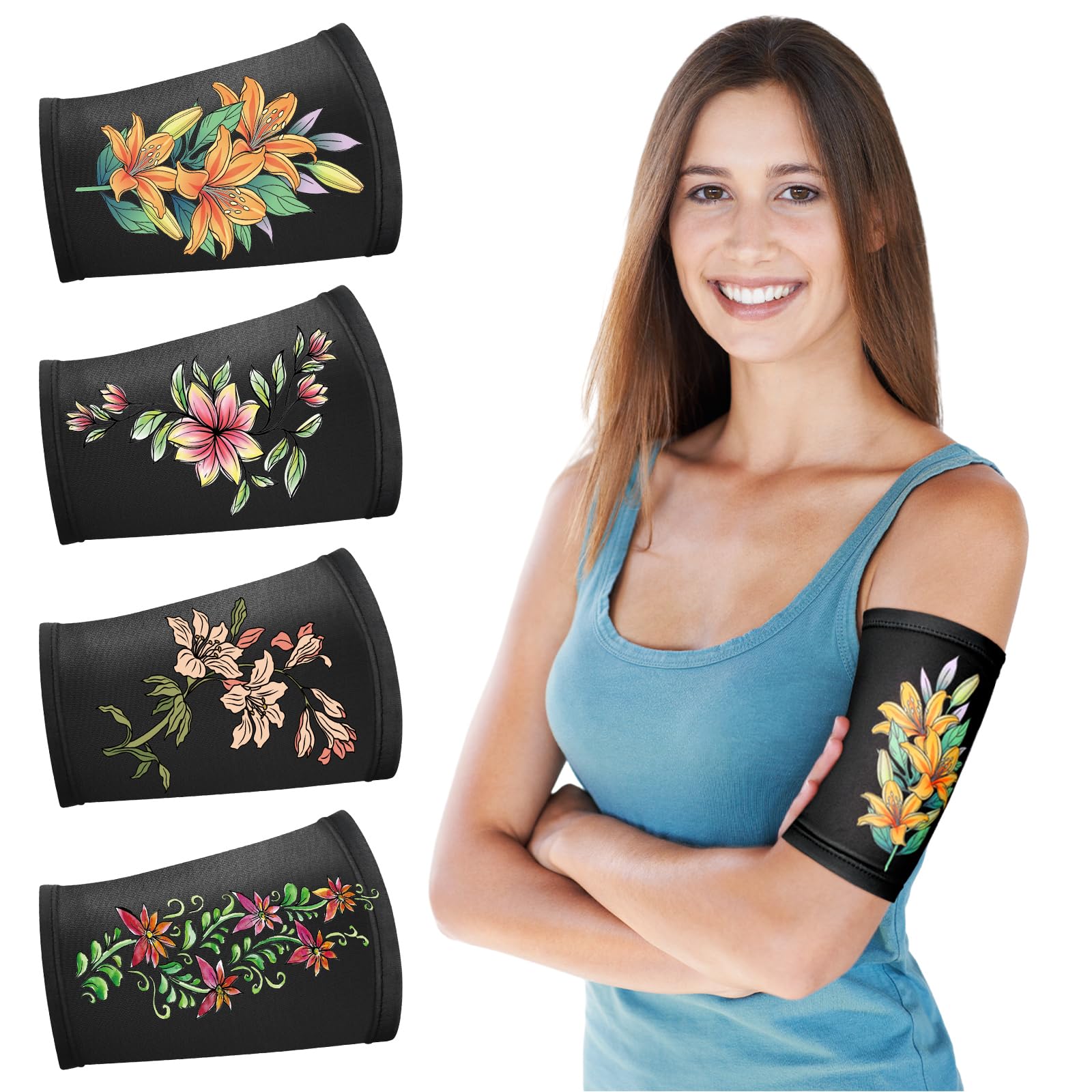 Photo 1 of Vabean 4 Pcs PICC Line Cover Sleeve PICC Upper Arm Cover Soft Breathable Elastic Line Sleeve for Women Men Adult(Large,Black Color)