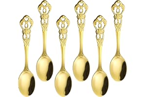 Espresso Spoons Set of 6,Stainless Steel Coffee Spoons Demitasse Spoon for Espresso Coffee,Tea,Dessert,Sugar (6, Gold) (Gold)