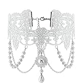 MILAKOO Lace Tattoo Choker for Women Elegant Goth & Elegant Necklace Collarbone Pearl Pendant Collar