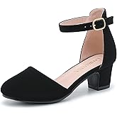 LAURMOSA Girls Dress Shoes Closed Toe Chunky High Heels Ankle Strap Wedding Party Pump Shoes