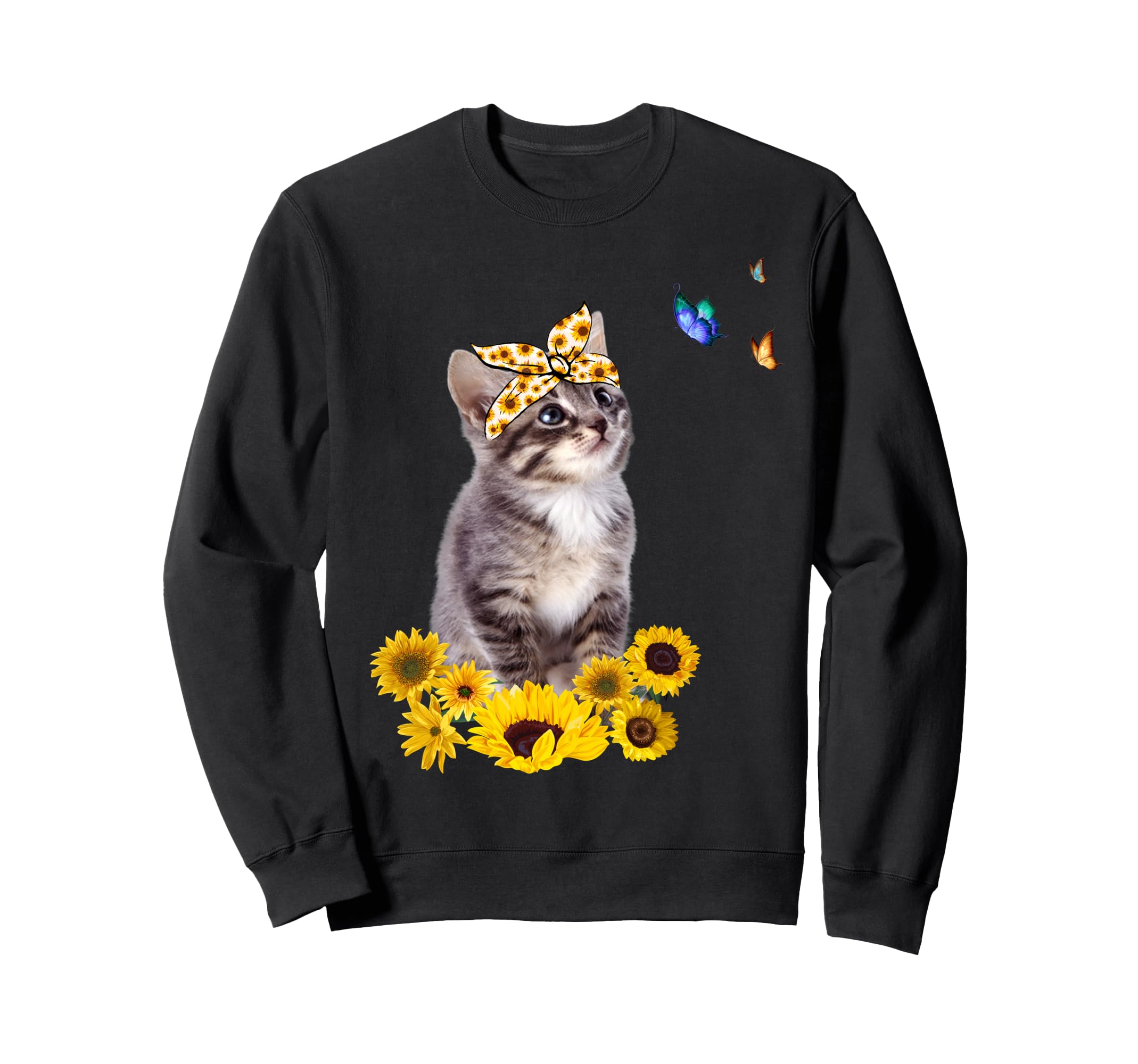 Kitten With Sunflower HeadBow Butterfly Cat With Bandana Cat Sweatshirt