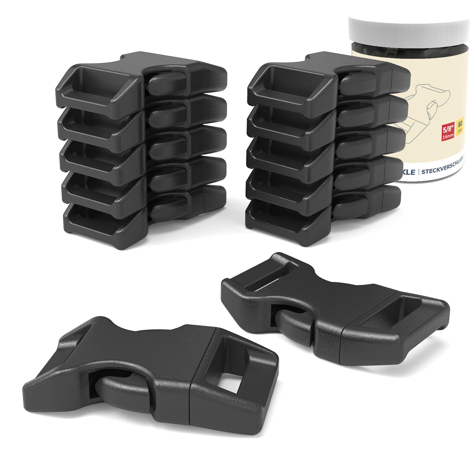 Abma Cord Paracord Bracelet Buckles 60pcs x 16mm (5/8") Paracord Buckles Clips Side Release Plastic Buckles for Bracelets, Crafts and DIY