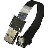 Permanent Short Micro USB Flat Slim Thin Ribbon FPC Cable Micro USB 90 Degree Angle to Standard USB A for sync and Charging