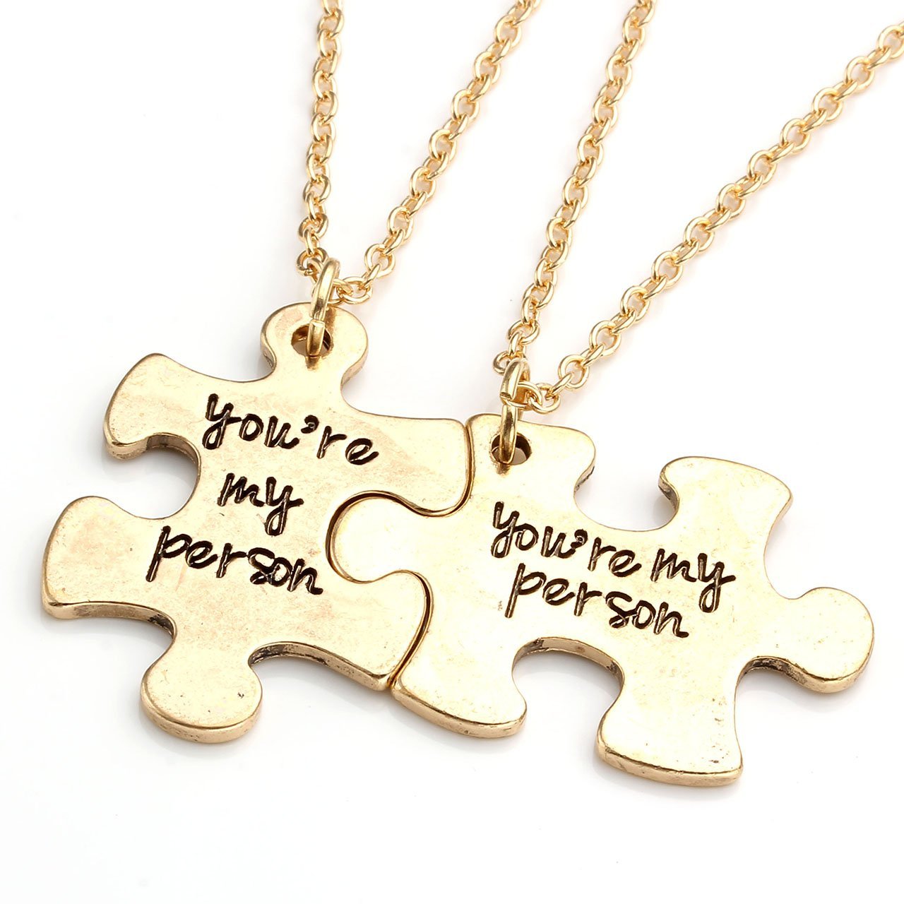 JOVIVI 2pc You Are My Person Puzzle Alloy Pendant Necklace Jewelry Set - Valentines Day Best Friend Gift