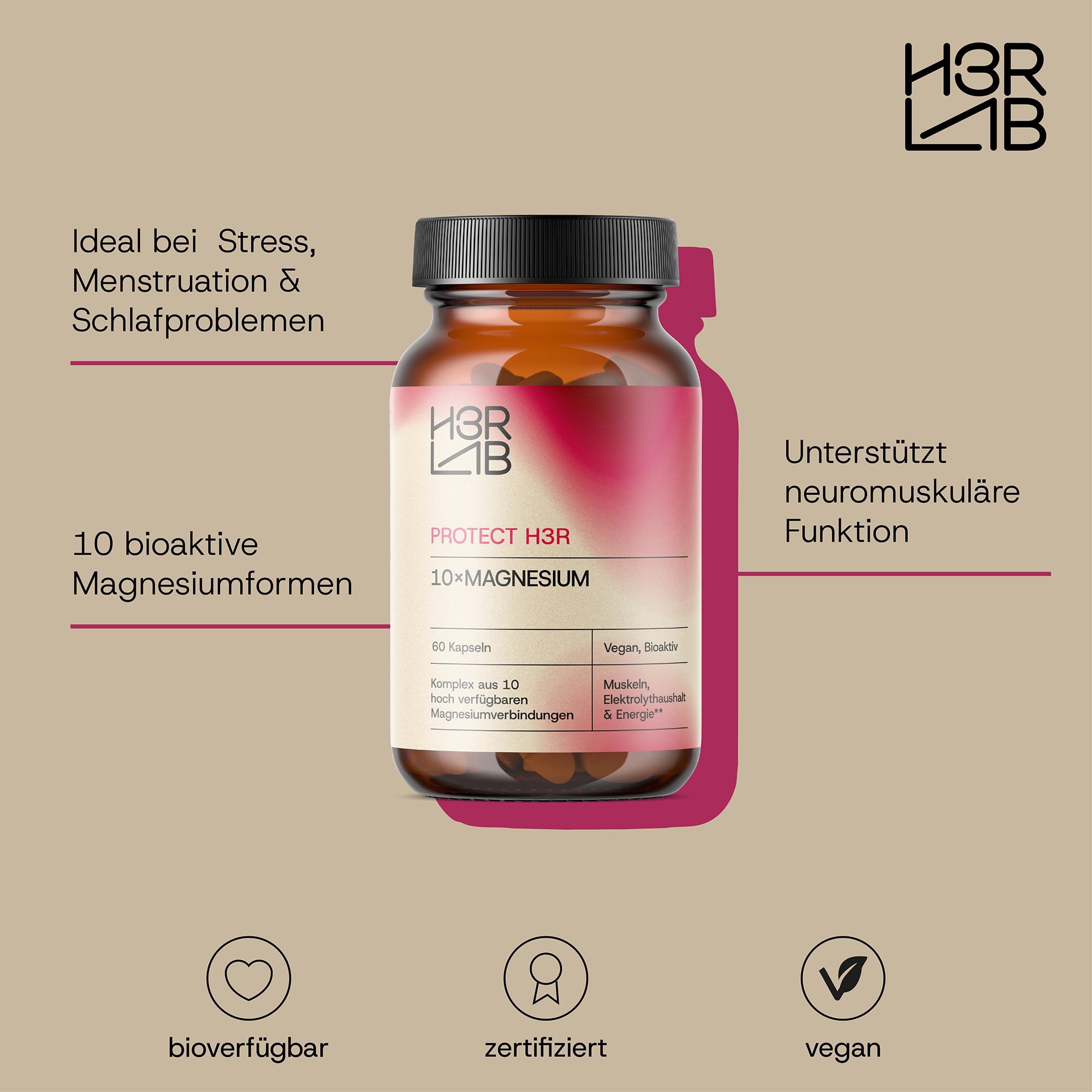 10× Magnesium Komplex – Kapseln mit 10 bioaktiven Magnesiumverbindungen | Magnesium Bisglycinat, Citrat & Malat | Für Muskeln, Nerven & Energie | Hoch bioverfügbar | Vegan (Pack of 1) 8
