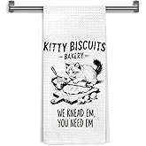 WDSFHYJK Funny Baker Cat Kitchen Towels, Baker Gifts for Cat and Baking Lovers, Kitty Biscuits Bakery Decorative Hand Tea & Dish Towels for Bakery Kitchen, 16x24 Inch